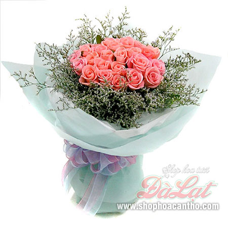 Bó hồng cam đào Giấc Mơ Xanh